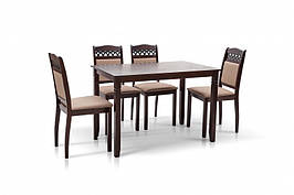 Обідня група Бродвей горіх темний - стіл із дерева гевеї з МДФ і 4 стільці зі світло-коричневою оббивкою