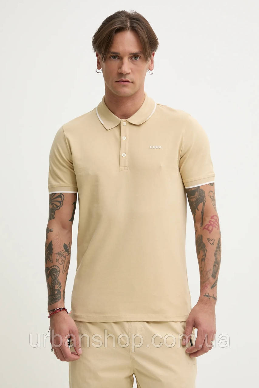 Urbanshop com ua Поло HUGO чоловіче колір чорний однотонне 50467344 РОЗМІРИ ЗАПИТУЙТЕ