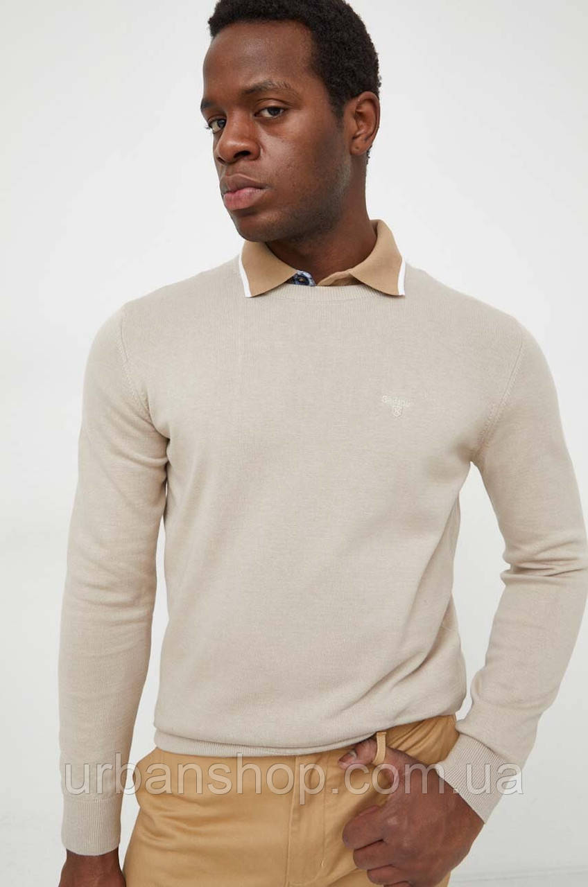Urbanshop com ua Бавовняний светр Barbour Essentials колір бежевий легкий MKN0932 РОЗМІРИ ЗАПИТУЙТЕ