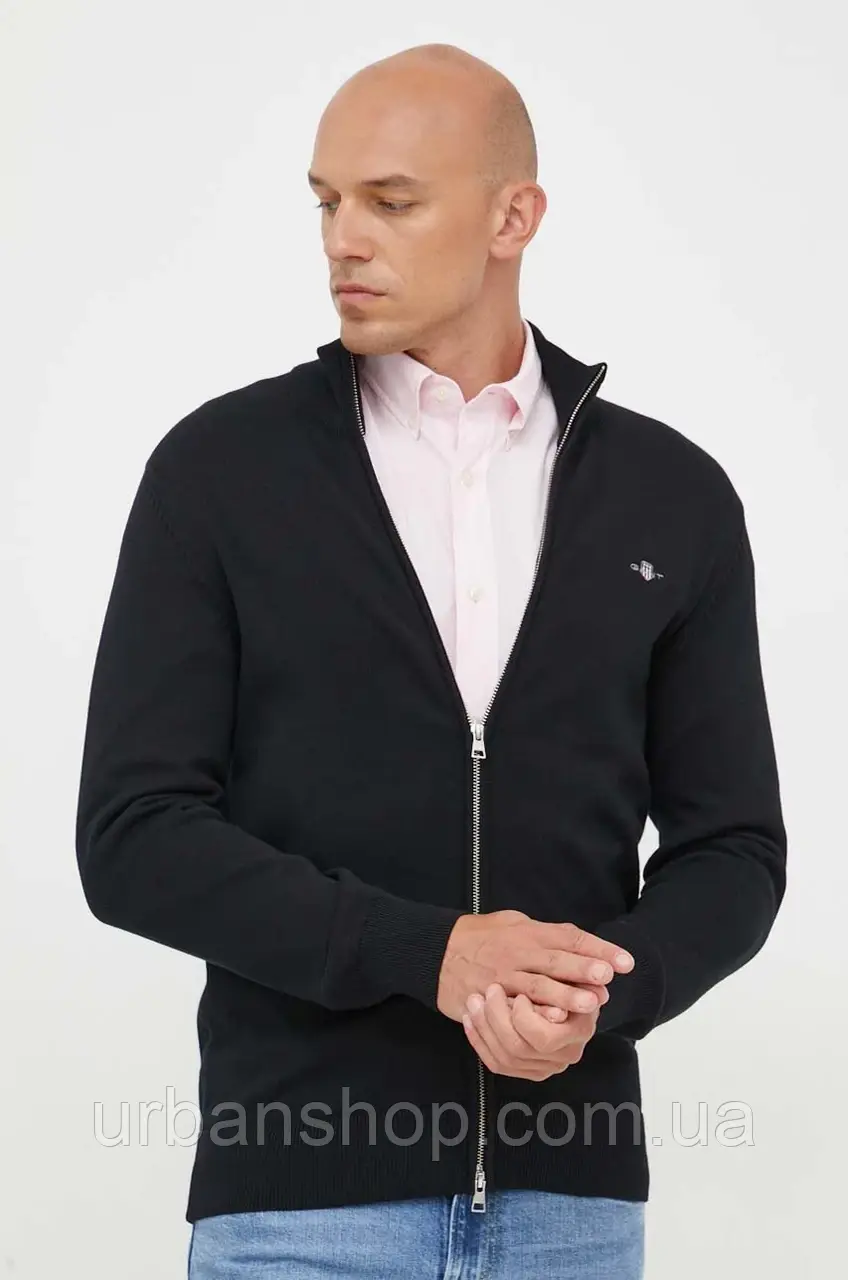 Urbanshop com ua Бавовняний кардиган Gant колір чорний РОЗМІРИ ЗАПИТУЙТЕ