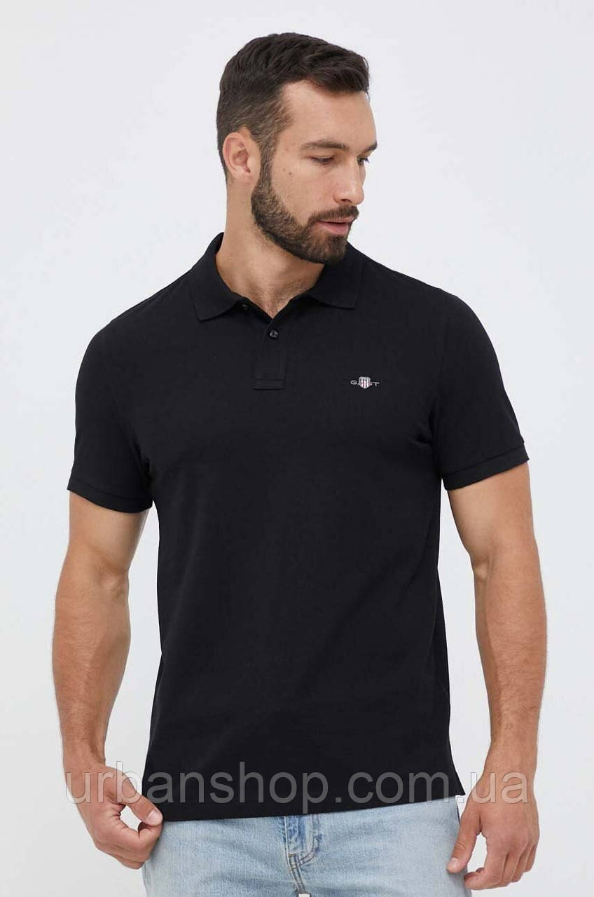 Urbanshop com ua Бавовняне поло Gant колір чорний однотонний РОЗМІРИ ЗАПИТУЙТЕ