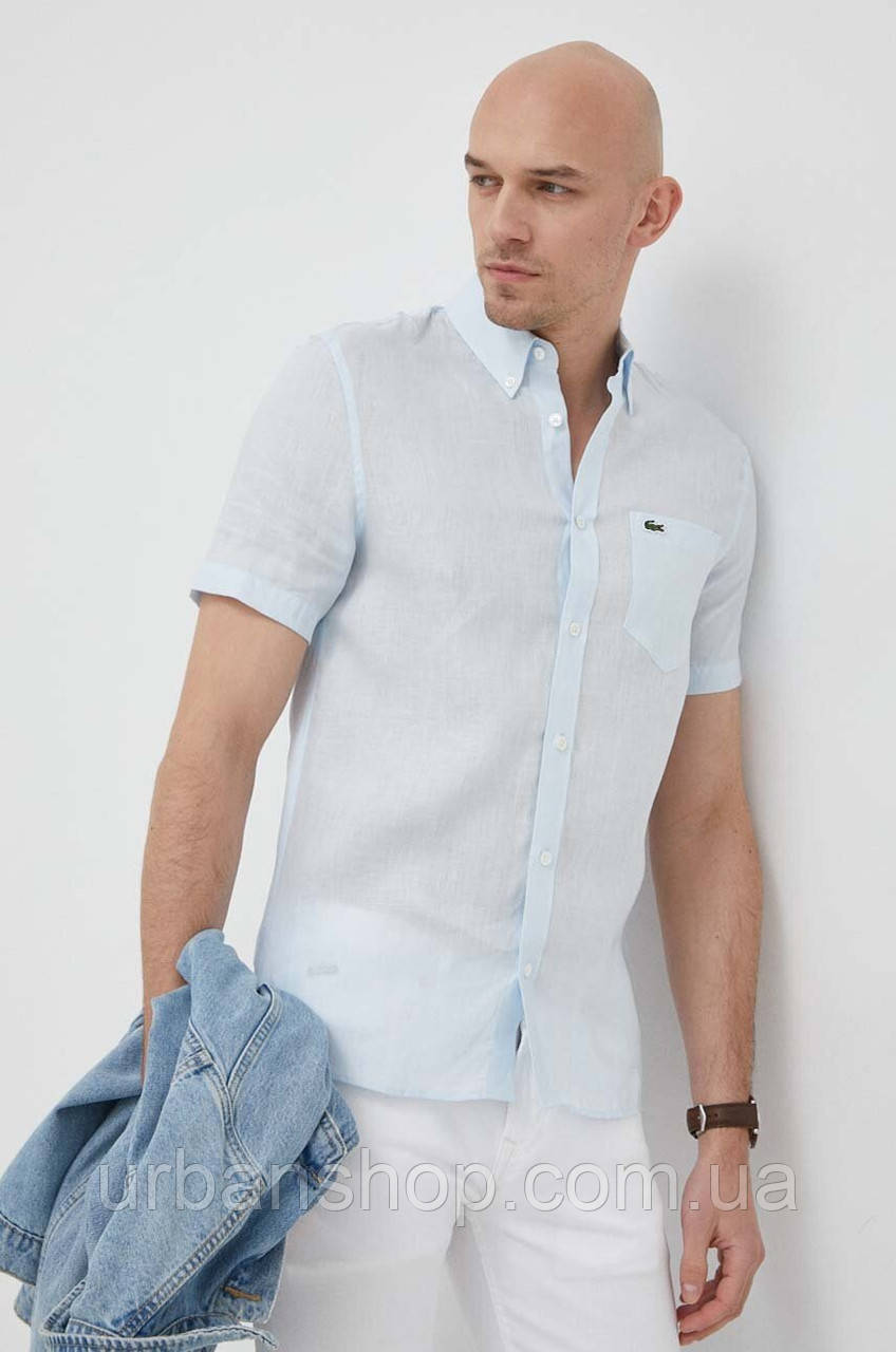 Urbanshop com ua Сорочка з льону Lacoste regular комір button-down РОЗМІРИ ЗАПИТУЙТЕ