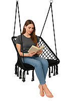 Крісло-гойдалка підвісна Плетена гойдалка квадратна WCG + м’яка подушка Чорна