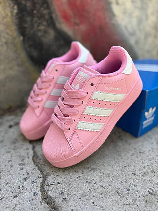 Жіночі кросівки Adidas Superstar Platform Pink XLG Кеди Адідас Суперстар рожеві на платформі шкіряні демісезон, фото 1