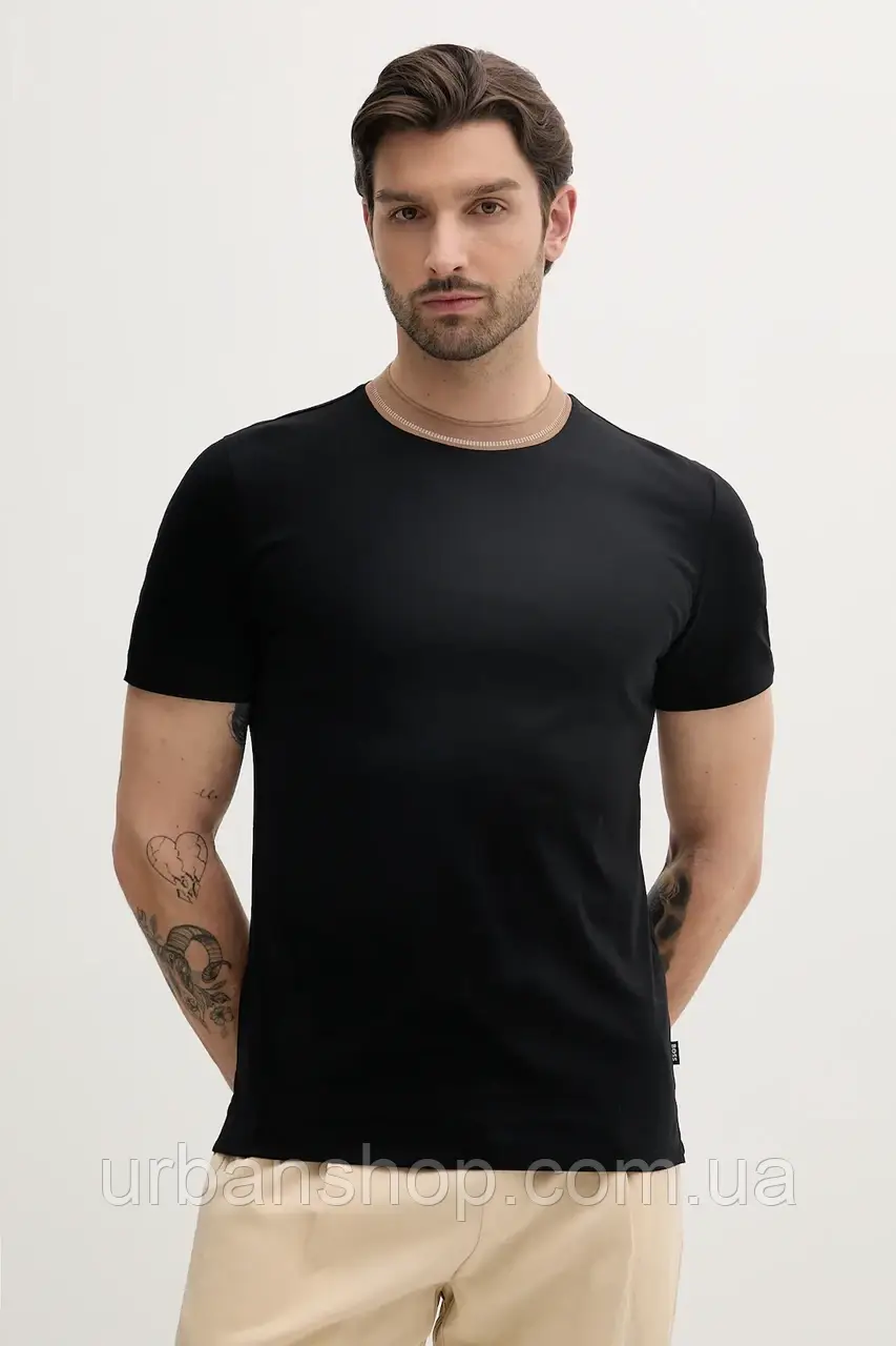 Urbanshop com ua Бавовняна футболка BOSS колір чорний однотонна 50531793 РОЗМІРИ ЗАПИТУЙТЕ