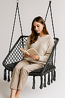 Підвісне крісло-гойдалка Плетена гойдалка квадратна WCG + м'яка подушка Графітова