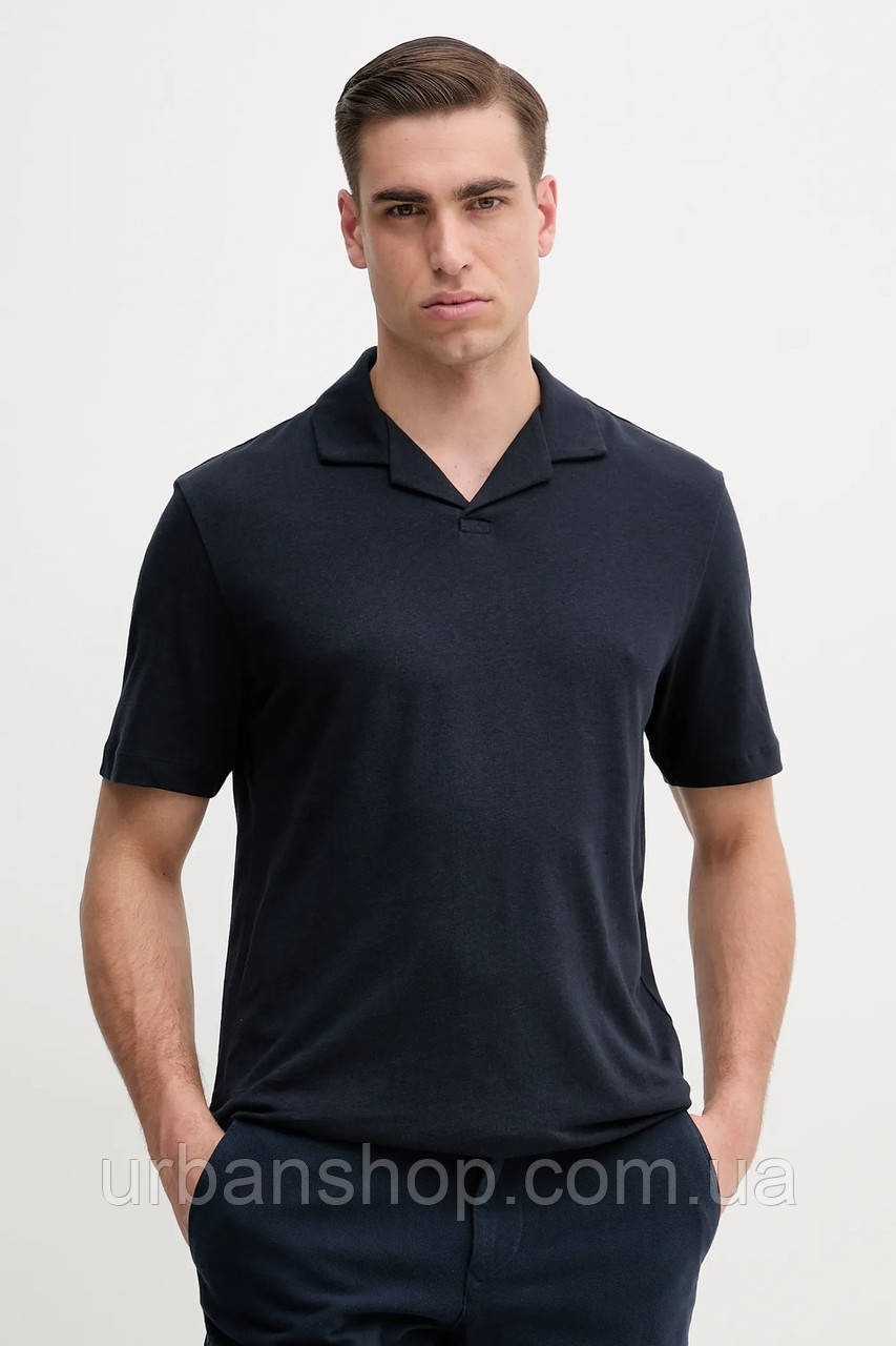 Urbanshop com ua Поло з домішкою льону BOSS чоловіче колір синій однотонне 50537502 РОЗМІРИ ЗАПИТУЙТЕ