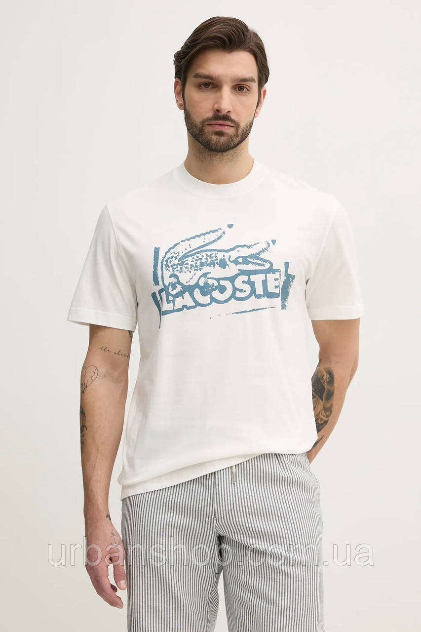 Urbanshop com ua Бавовняна футболка Lacoste чоловіча колір білий з принтом TH0284 РОЗМІРИ ЗАПИТУЙТЕ