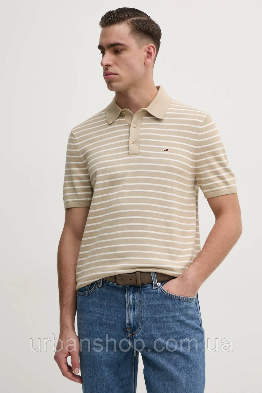 Urbanshop com ua Бавовняне поло Tommy Hilfiger чоловіче колір бежевий візерунок MW0MW37396 РОЗМІРИ ЗАПИТУЙТЕ