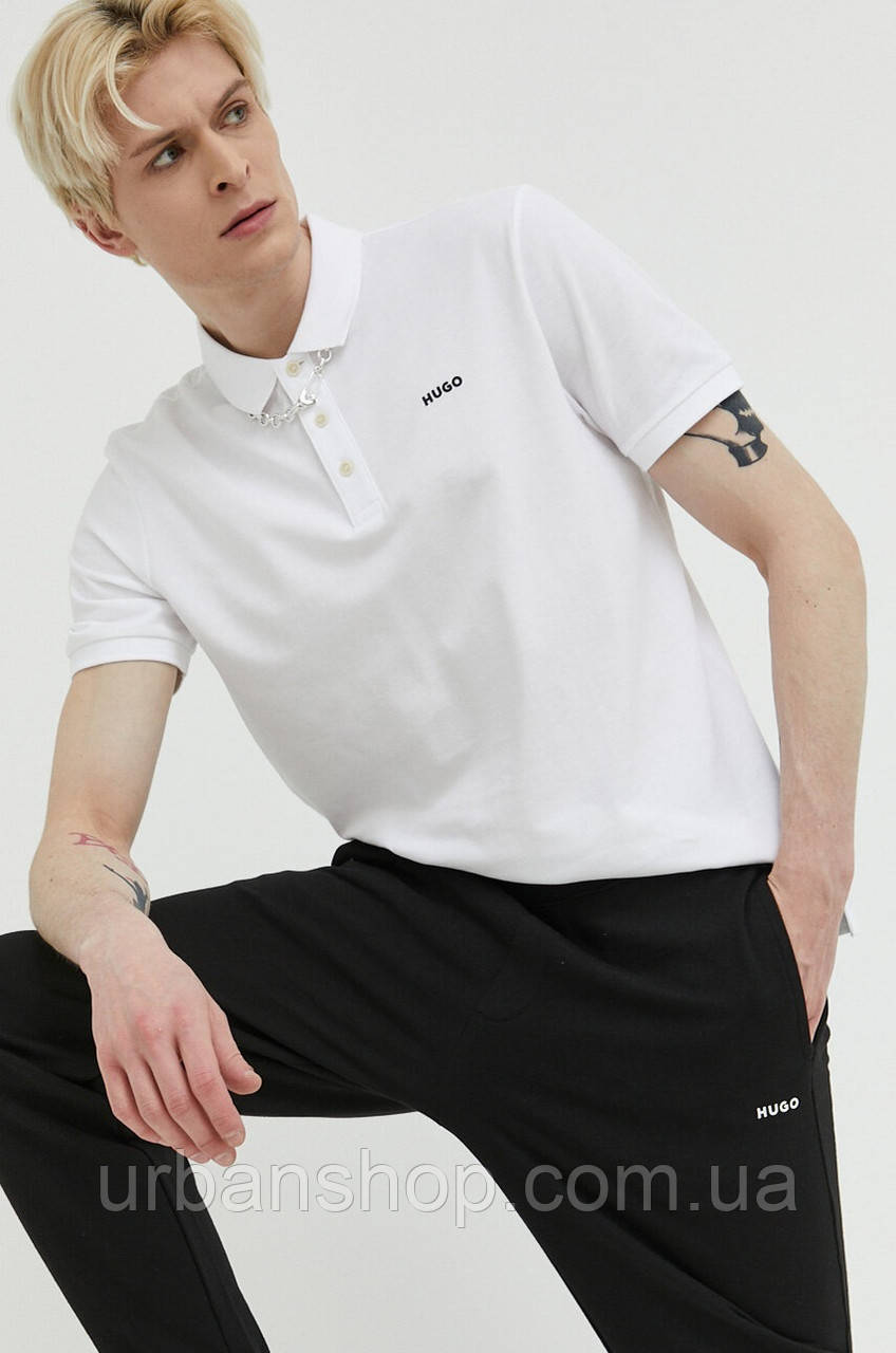 Urbanshop com ua Бавовняне поло HUGO колір білий однотонний РОЗМІРИ ЗАПИТУЙТЕ