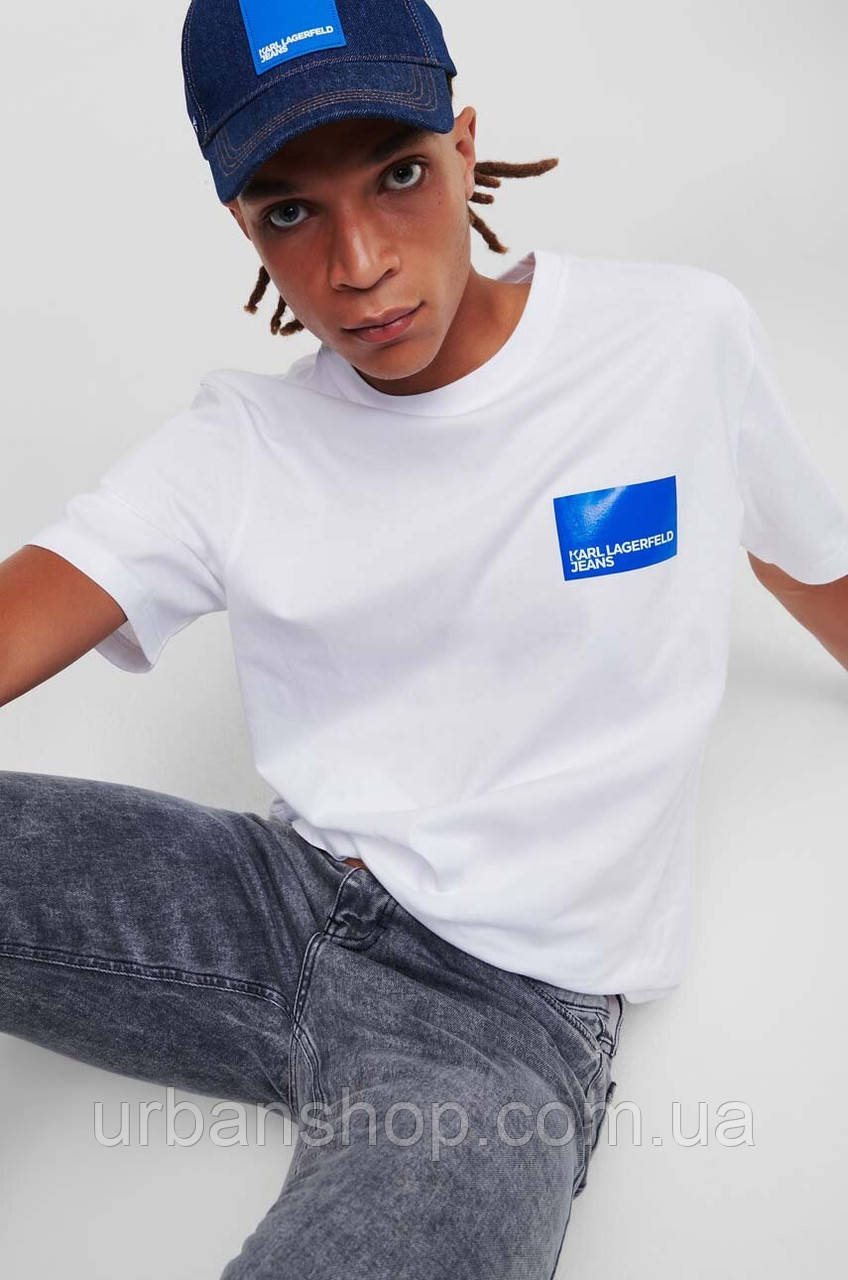 Urbanshop com ua Бавовняна футболка Karl Lagerfeld Jeans колір білий з принтом РОЗМІРИ ЗАПИТУЙТЕ