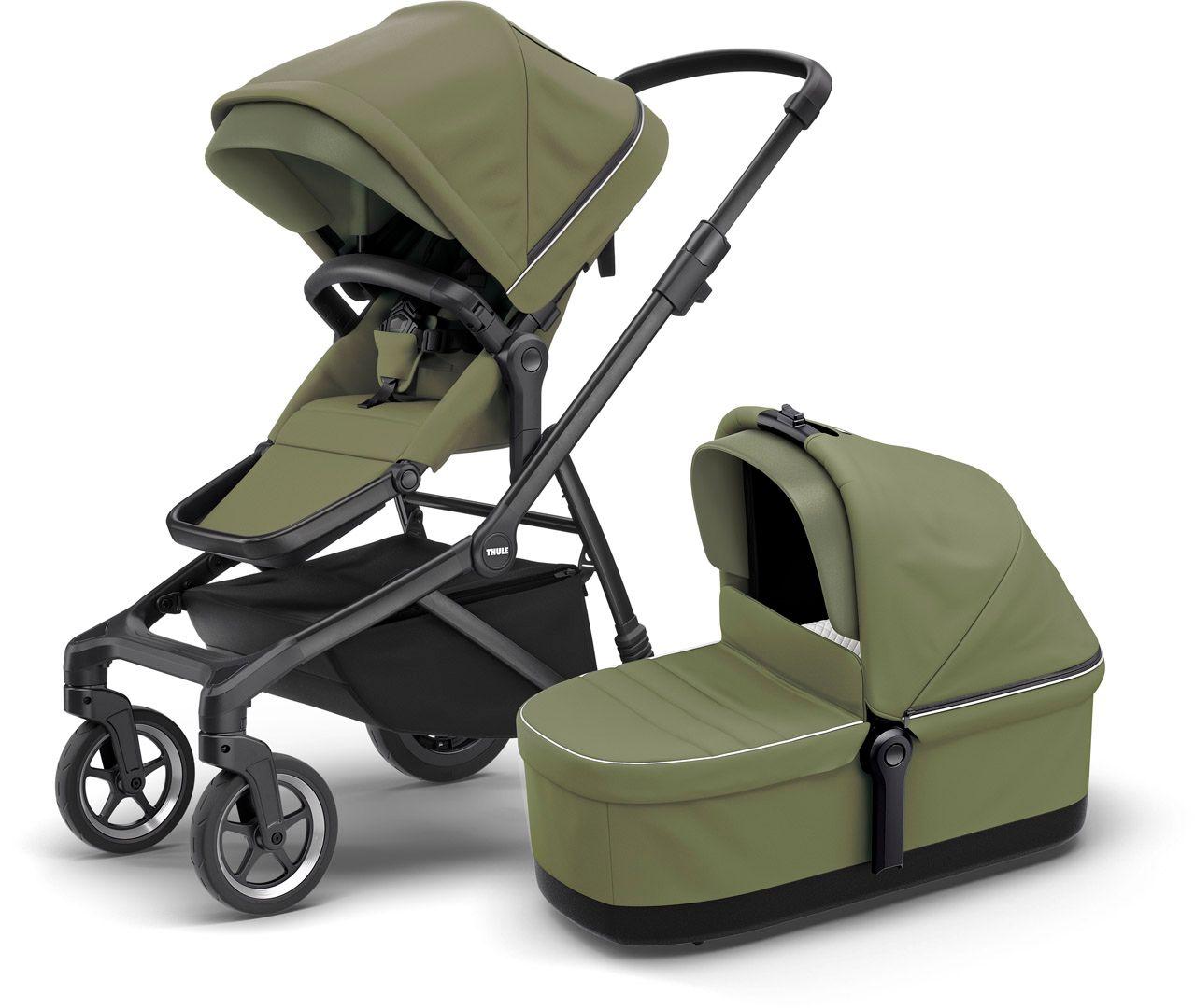 Дитяча коляска з люлькою Thule Sleek (Soft Green on Black) 11000030 (TH 11000030), фото 1