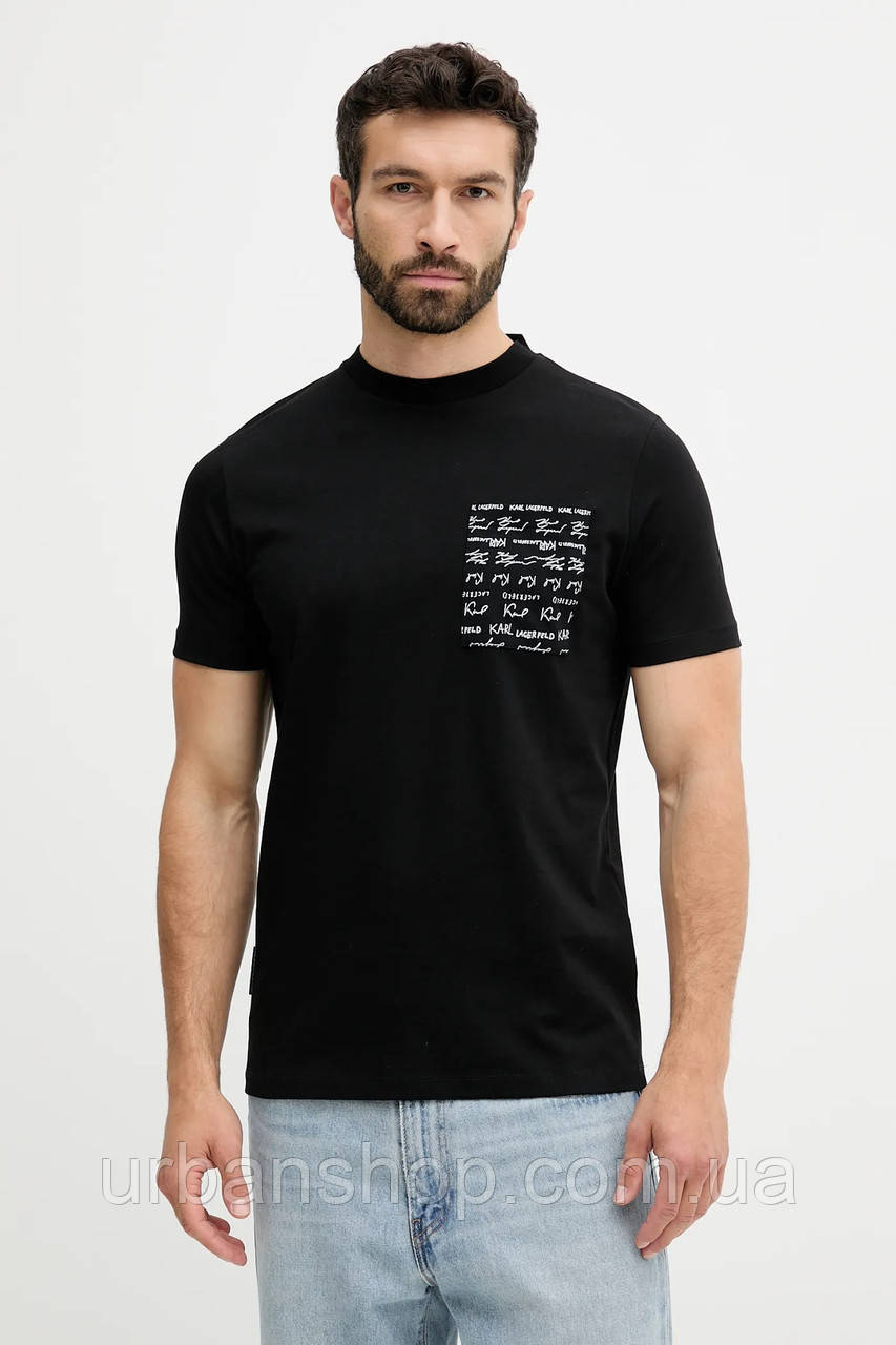 Urbanshop com ua Бавовняна футболка Karl Lagerfeld колір чорний з принтом 553225.755041 РОЗМІРИ ЗАПИТУЙТЕ