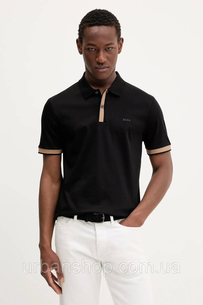 Urbanshop com ua Бавовняне поло BOSS колір чорний однотонне 50543865 РОЗМІРИ ЗАПИТУЙТЕ