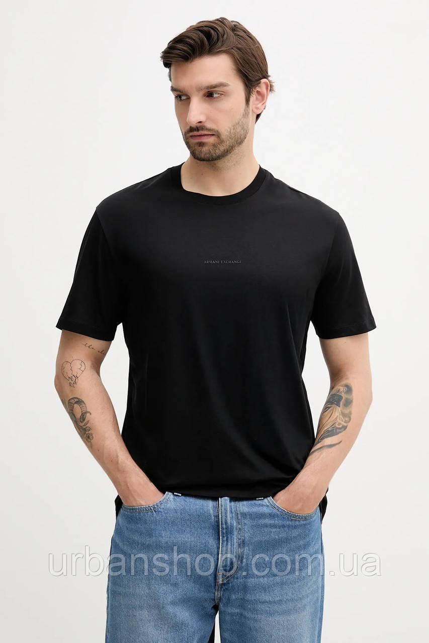 Urbanshop com ua Бавовняна футболка Armani Exchange колір чорний з принтом XM000533 AF10364 РОЗМІРИ ЗАПИТУЙТЕ