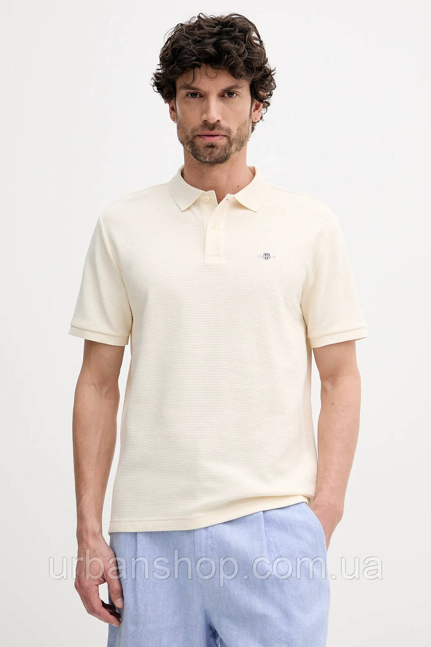 Urbanshop com ua Бавовняне поло Gant колір бежевий однотонне 2014025 РОЗМІРИ ЗАПИТУЙТЕ