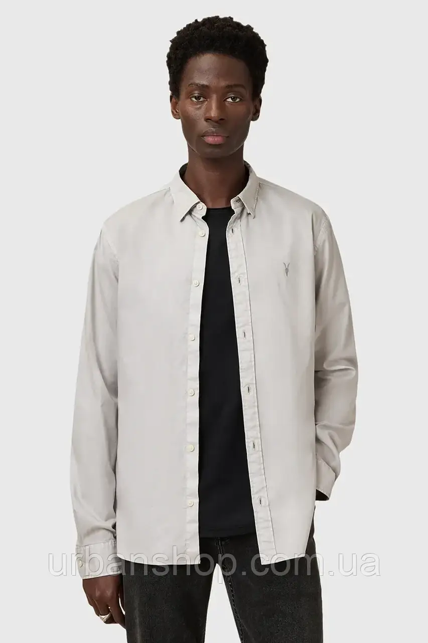 Urbanshop com ua Бавовняна сорочка AllSaints HAWTHORNE LS SHIRT колір чорний slim класичний комір M150SB