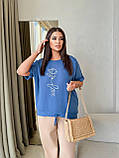 Синя вільна жіноча лляна футболка Троянда батал, фото 7
