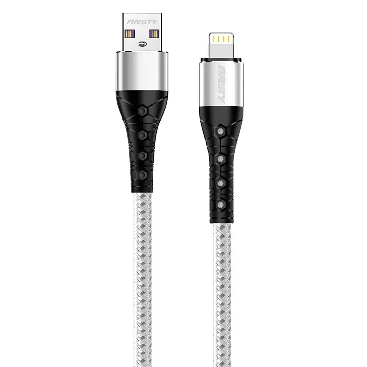 Кабель ANSTY S-011-I Lightning Nylon 3A 1M White, фото 1