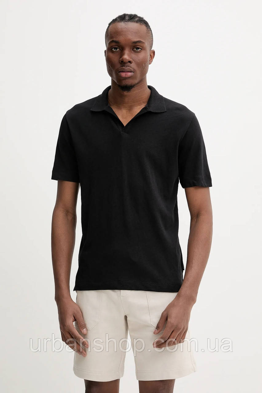 Urbanshop com ua Поло з домішкою льону Marc O'Polo чоловіче колір чорний однотонне 523209153026 РОЗМІРИ