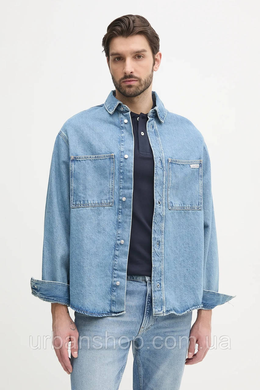 Urbanshop com ua Джинсова сорочка Calvin Klein Jeans чоловіча relaxed класичний комір J30J327511 РОЗМІРИ