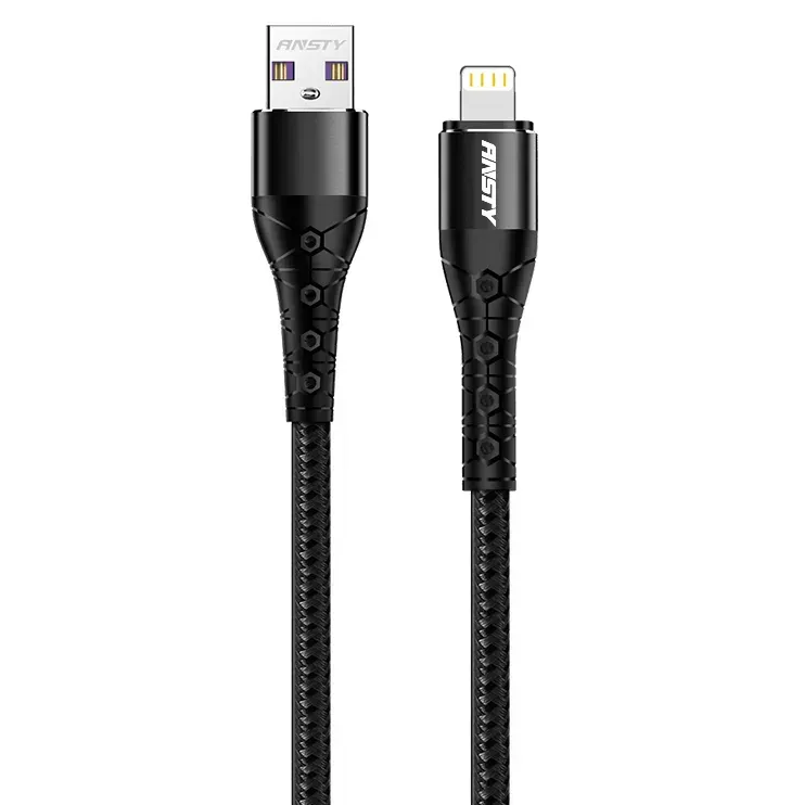 Кабель ANSTY S-011-I Lightning Nylon 3A 1M Black, фото 1