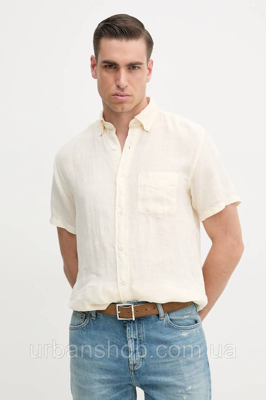 Urbanshop com ua Сорочка з льону Gant колір бежевий regular комір button-down РОЗМІРИ ЗАПИТУЙТЕ