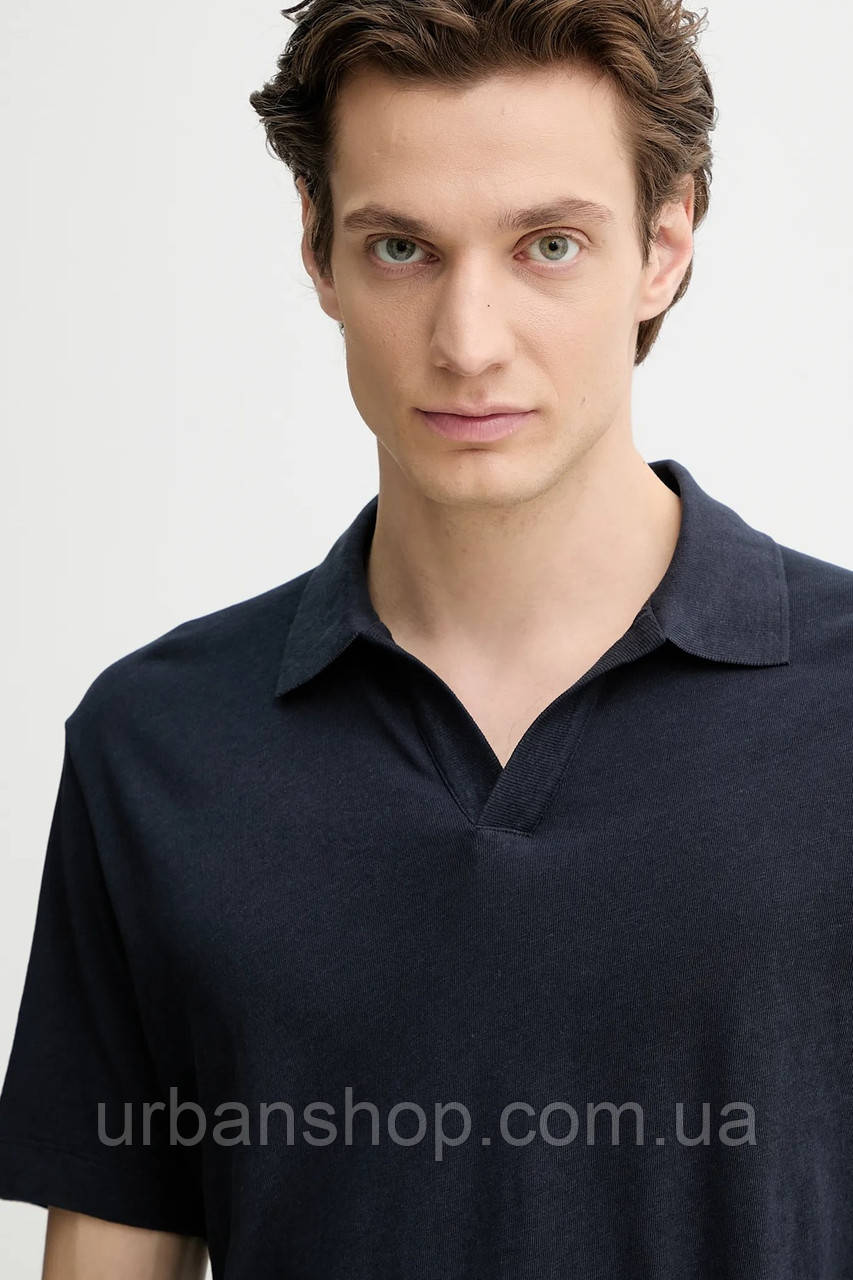 Urbanshop com ua Поло з домішкою льону Marc O'Polo чоловіче колір синій однотонне M23209153026 РОЗМІРИ