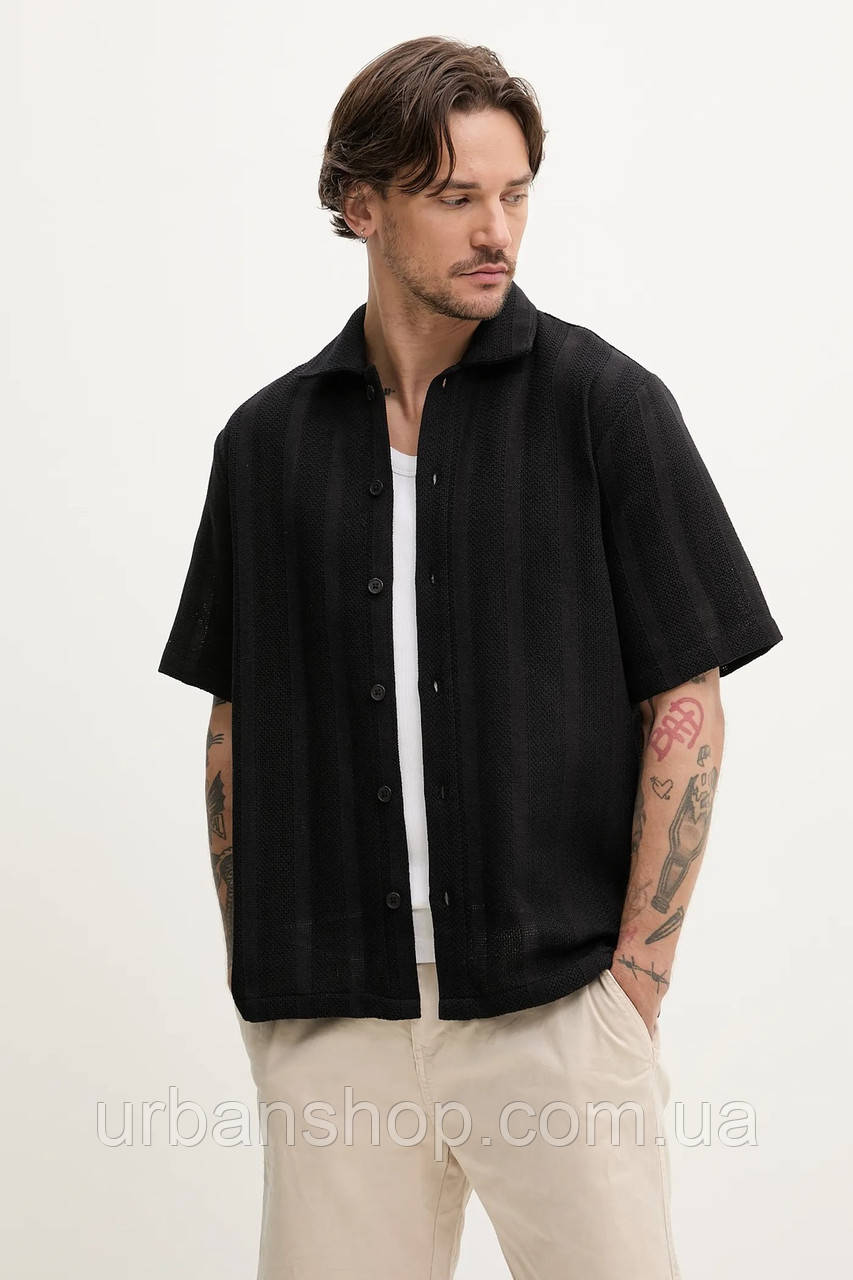 Urbanshop com ua Сорочка Resteröds Kirk Shirt чоловіча колір чорний regular класичний комір 10251.7400 РОЗМІРИ