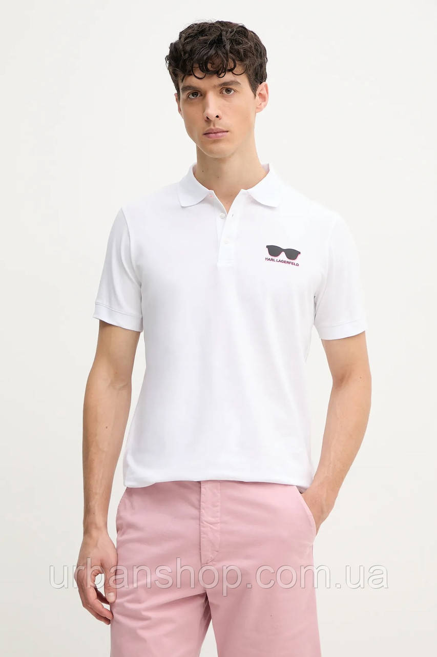 Urbanshop com ua Поло Karl Lagerfeld чоловіче колір білий з принтом 552235.745400 РОЗМІРИ ЗАПИТУЙТЕ
