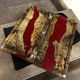 Нарди ручної роботи з натурального дерева (крап тополю) та епоксидної смоли 60*60 см