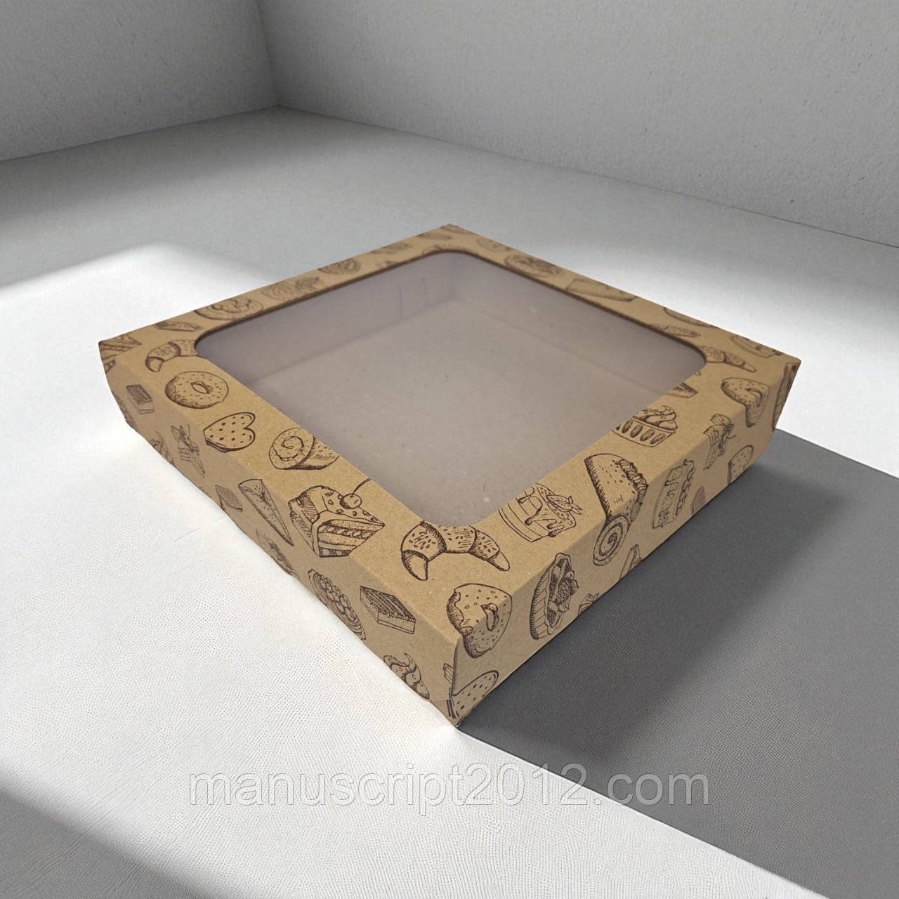 Коробка для пирогів, піци, чізкейків  (250х250х55мм.) крафт з друком