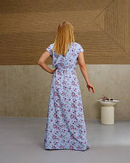 Довга сукня, літня в блакитному кольорі з квітами "Аліна". Розміри від 44 до 58, фото 2