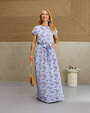 Довга сукня, літня в блакитному кольорі з квітами "Аліна". Розміри від 44 до 58, фото 3