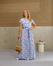 Довга сукня, літня в блакитному кольорі з квітами "Аліна". Розміри від 44 до 58, фото 4