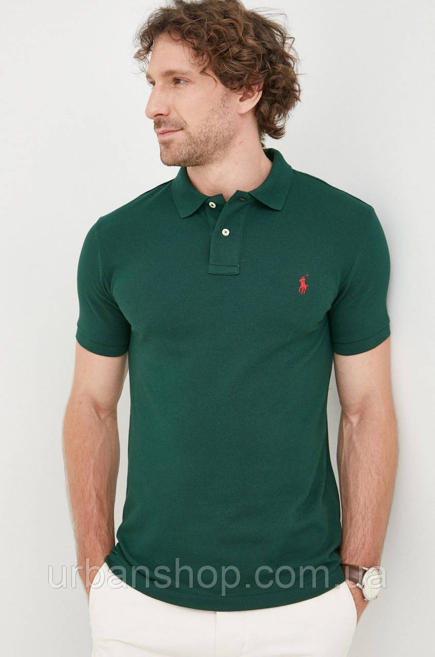 Urbanshop com ua Бавовняне поло Polo Ralph Lauren колір зелений однотонний РОЗМІРИ ЗАПИТУЙТЕ
