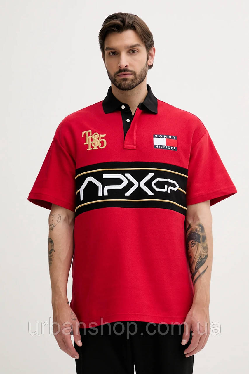 Urbanshop com ua Бавовняне поло Tommy Hilfiger x F1 THE MOVIE колір червоний візерунок MW0MW41393 РОЗМІРИ