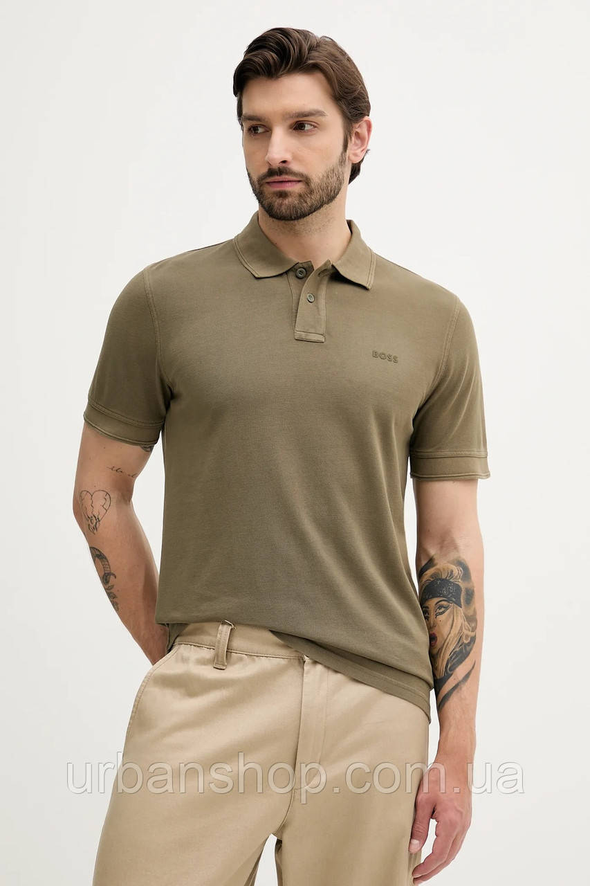 Urbanshop com ua Бавовняне поло BOSS Orange колір чорний однотонне 50507813 РОЗМІРИ ЗАПИТУЙТЕ
