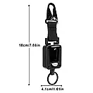 Ретрактор тактичний карабін брелок FAT BLACK з тросиком 60 см, фото 4