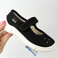 Текстильні чорні туфлі для дівчинки на липучці Adel Waldi