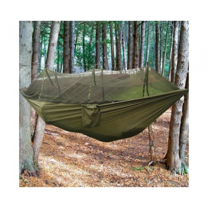 Гамак підвісний туристичний із москітною сіткою 220х120 см Хакі, фото 1