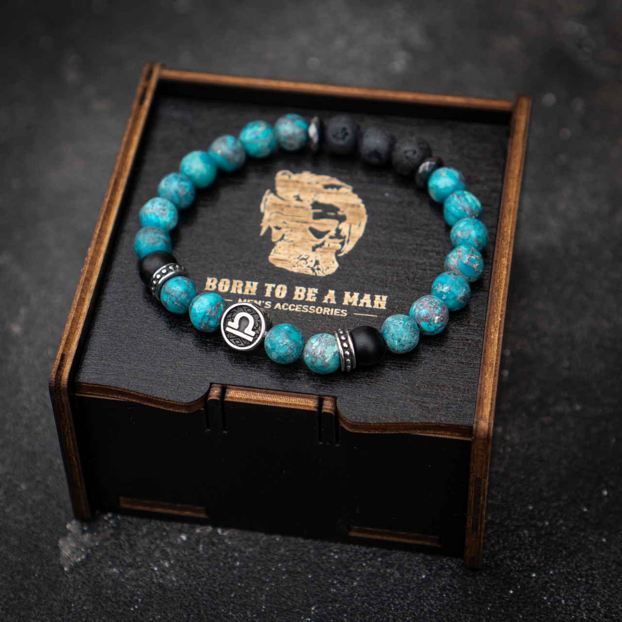 Чоловічий раслет зі знаком Зодіаку Терези натурального каміння, фото 1