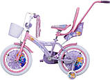 Дитячий сталевий Princess 14 велосипед із батьківською ручкою, кошиком, багажником для ляльки, бузковий для дівчинки, фото 3