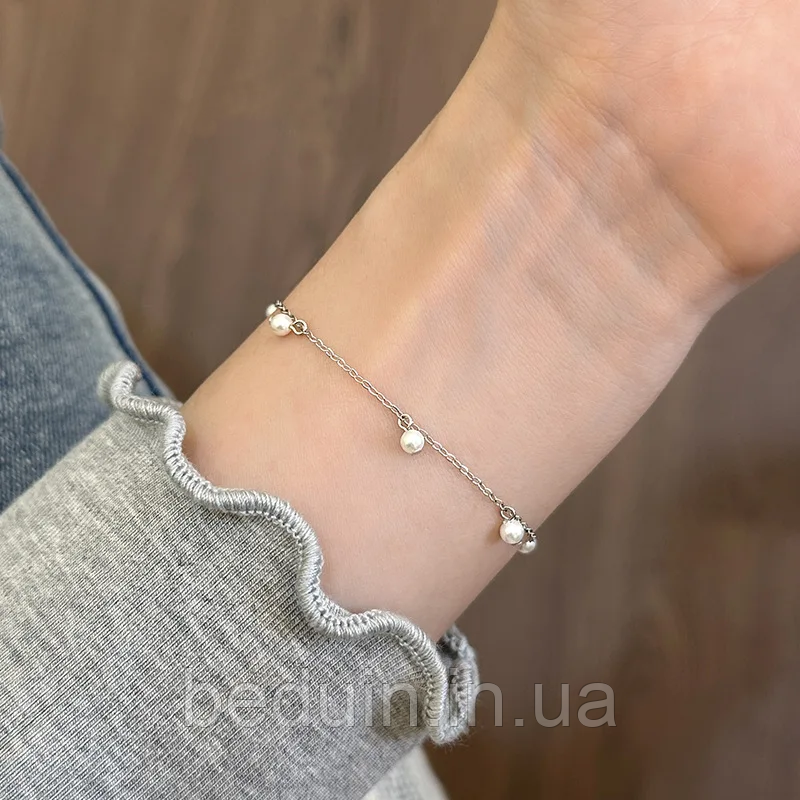 Ніжний срібний браслет на руку з перлинами "Minimal Pearl" — срібло 925 проби EGYPT SILVER