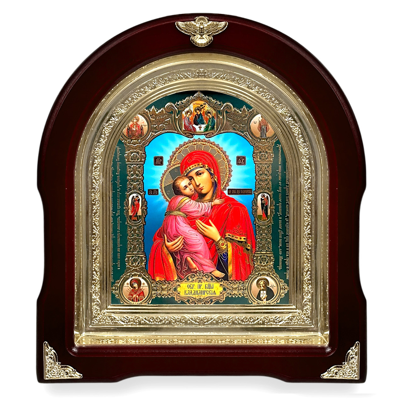 Ікона Пресвята Богородіца Володимирська, лік 15х18 см, у темному дерев'яному кіоті, арка, фото 1