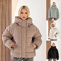 Жіноча зимова куртка біопух S-M;M-L;L-XL;XL-XX чорний , беж оливка молочний