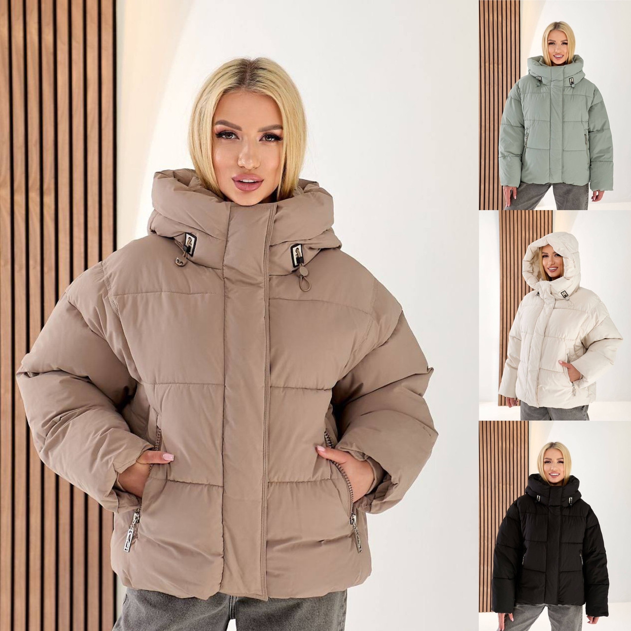 Жіноча зимова куртка біопух S-M;M-L;L-XL;XL-XX чорний , беж оливка молочний - фото 1 - id-p2688913899