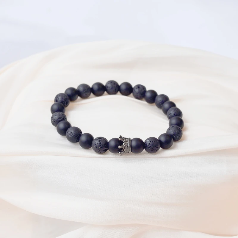 Браслет з короною з чорного шунгіту вулканічного каменю Корона, фото 1