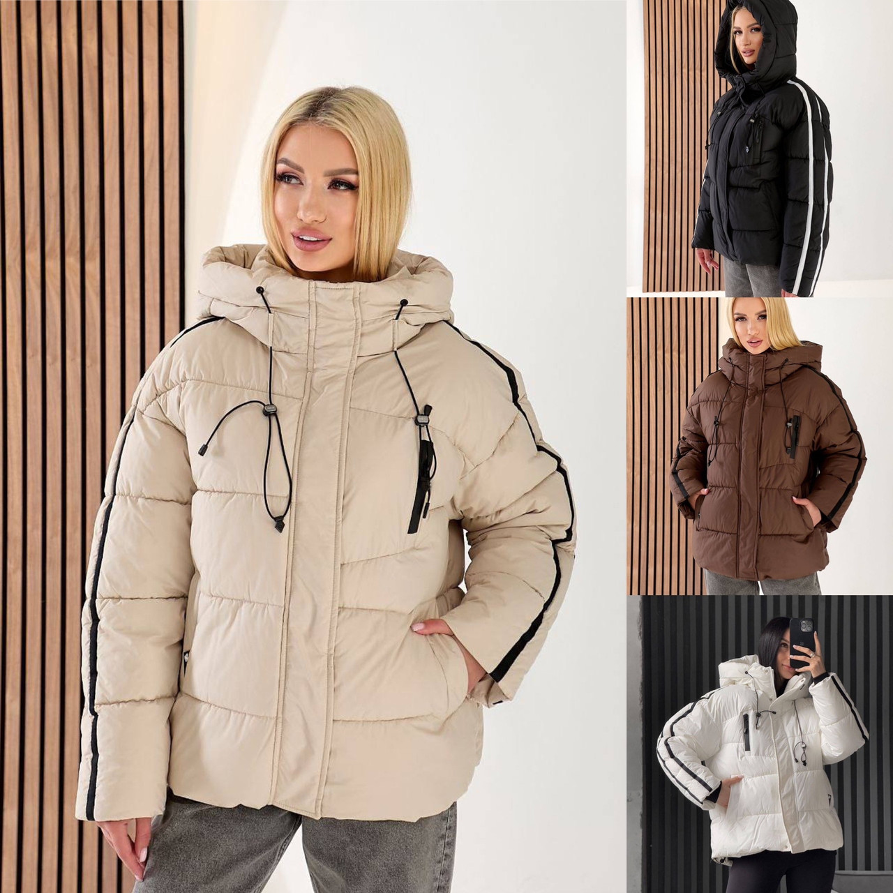 Жіноча зимова куртка біопух : S-M; M-L; L-XL; XL-XXL чорний , беж молочний, шоколад - фото 1 - id-p2688925183