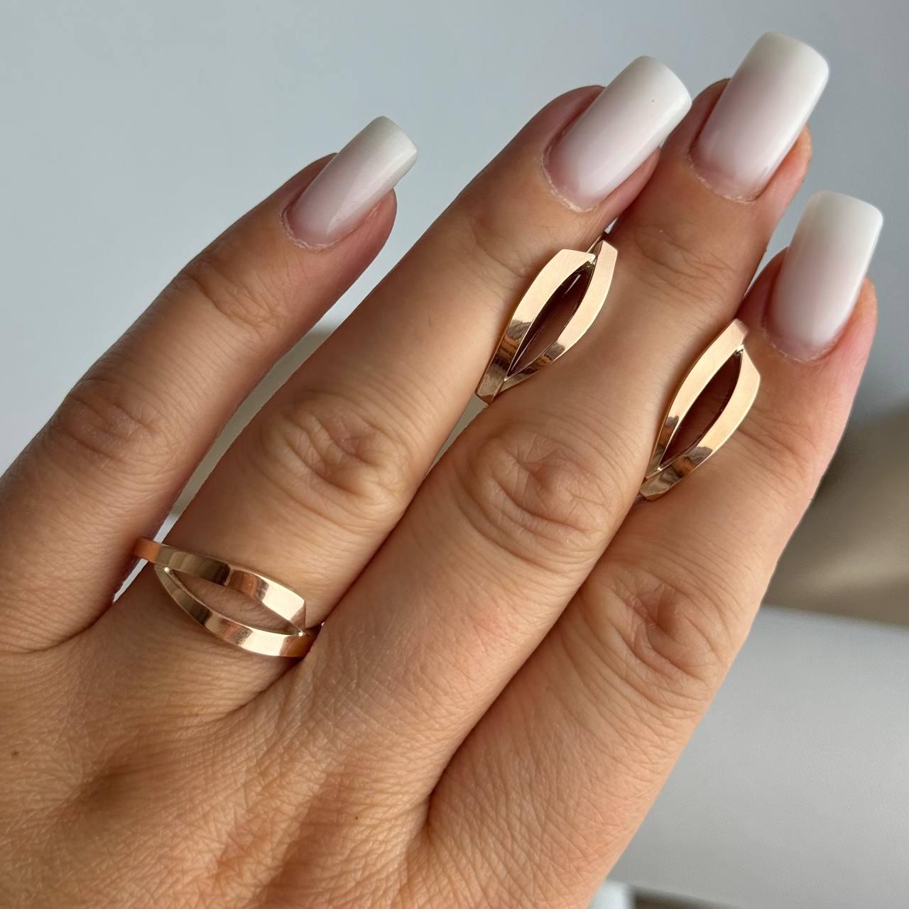 Срібний комплект з золотими пластинами Сережки Каблучка, фото 1